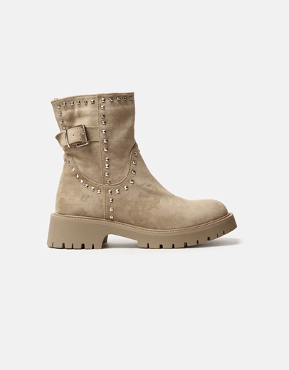 Εικόνα της Suede μονόχρωμα μποτάκια με διακοσμητικά τρουκς Πούρο