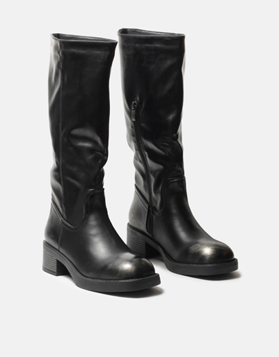 Εικόνα της Basic μονόχρωμες μπότες με φερμουάρ στο πλάι Μαύρο