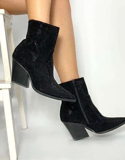 Εικόνα της Cowboy μποτάκια διακοσμημένα με strass Μαύρο