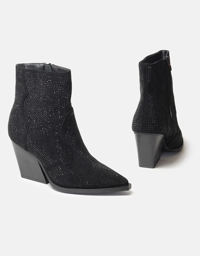 Εικόνα της Cowboy μποτάκια διακοσμημένα με strass Μαύρο