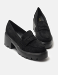 Εικόνα από Suede μονόχρωμα loafers με τετράγωνο τακούνι Μαύρο