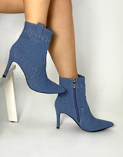 Εικόνα της Μποτάκια μυτερά με διακοσμητικές ραφές Τζιν