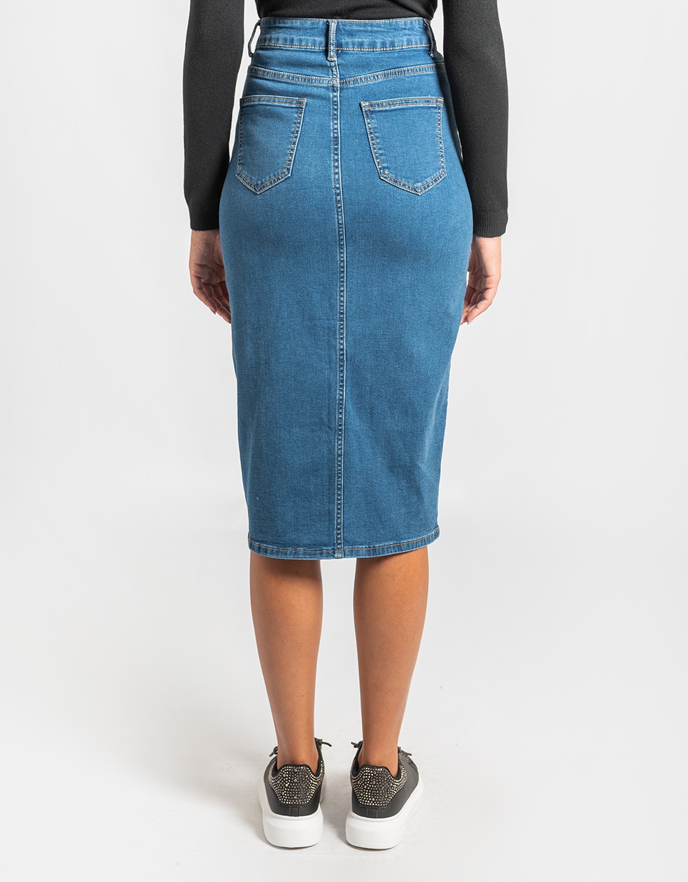 Εικόνα από Ψηλόμεση midi φούστα με τσέπες και σκίσιμο Τζιν