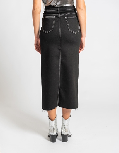 Εικόνα της Μaxi ελαστική denim φούστα με σκίσιμο Μαύρο