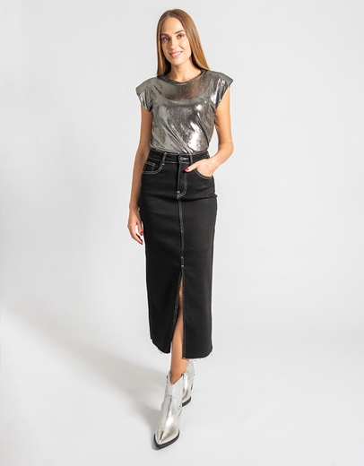 Εικόνα της Μaxi ελαστική denim φούστα με σκίσιμο Μαύρο