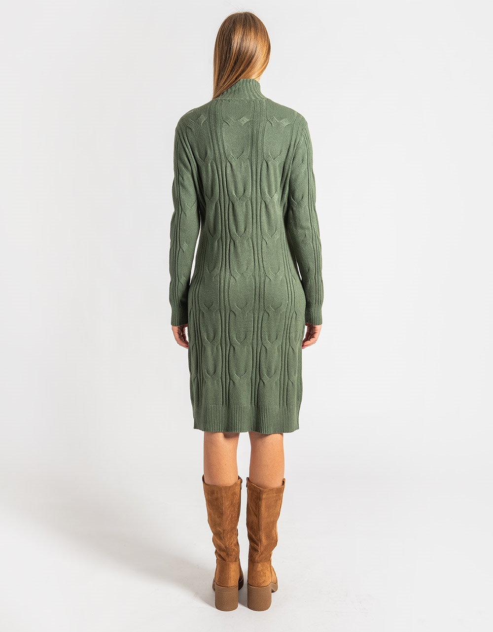 Εικόνα από Midi φόρεμα με σχέδιο πλέξης από βισκόζη Πράσινο