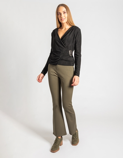 Εικόνα της Ελαστικό παντελόνι από βισκόζη με ζώνη Χακί