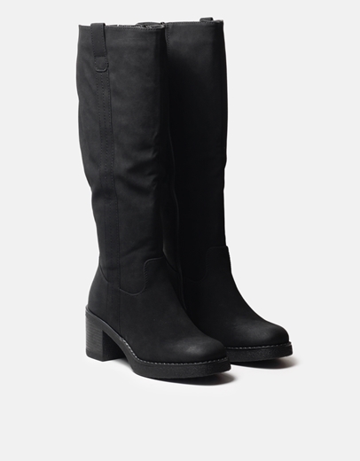 Εικόνα της Suede μονόχρωμες μπότες με τετράγωνο τακούνι Μαύρο