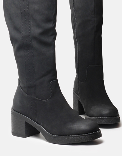 Εικόνα της Suede μονόχρωμες μπότες με τετράγωνο τακούνι Μαύρο