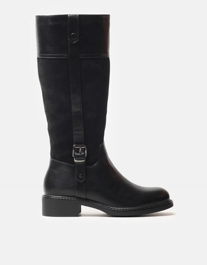 Εικόνα της Flat μονόχρωμες μπότες με διακοσμητικό λουράκι Μαύρο