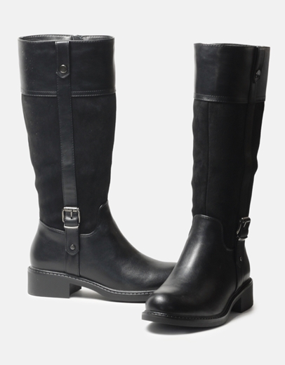 Εικόνα της Flat μονόχρωμες μπότες με διακοσμητικό λουράκι Μαύρο