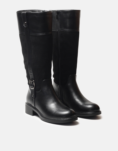 Εικόνα της Flat μονόχρωμες μπότες με διακοσμητικό λουράκι Μαύρο