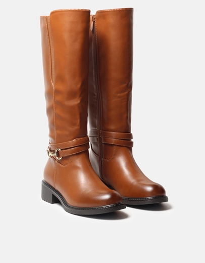 Εικόνα της Basic μονόχρωμες μπότες με διακοσμητικό λουράκι Ταμπά