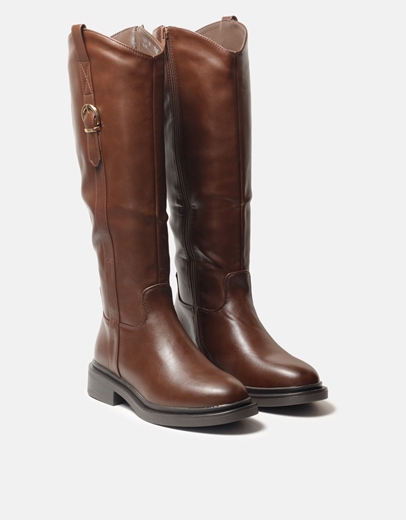 Εικόνα της Flat μονόχρωμες μπότες με μεταλλική λεπτομέρεια Καφέ