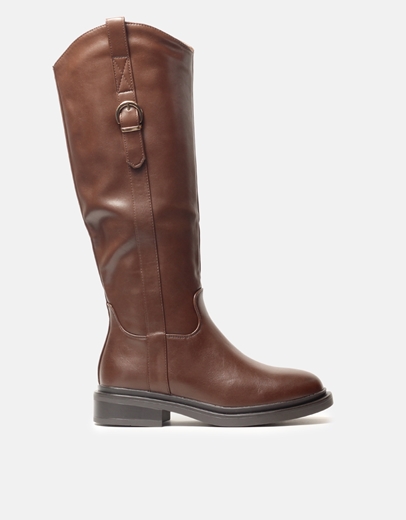 Εικόνα της Flat μονόχρωμες μπότες με μεταλλική λεπτομέρεια Καφέ