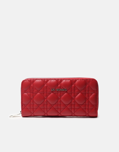 Εικόνα της Πορτοφόλι μονόχρωμο με διακοσμητικές ραφές Κόκκινο