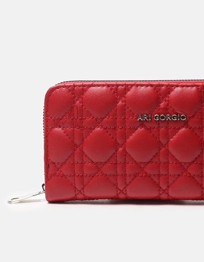 Εικόνα της Πορτοφόλι μονόχρωμο με διακοσμητικές ραφές Κόκκινο