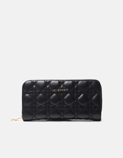 Εικόνα της Πορτοφόλι μονόχρωμο με διακοσμητικές ραφές Μαύρο