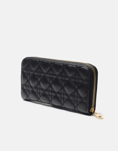 Εικόνα της Πορτοφόλι μονόχρωμο με διακοσμητικές ραφές Μαύρο