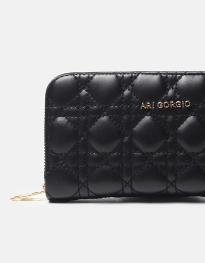 Εικόνα της Πορτοφόλι μονόχρωμο με διακοσμητικές ραφές Μαύρο