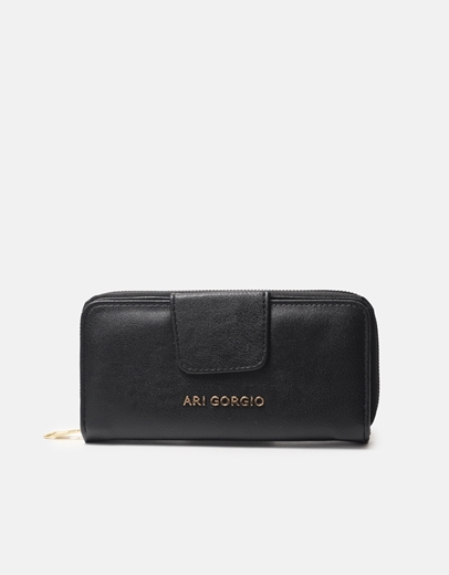 Εικόνα της Διπλό πορτοφόλι μονόχρωμο με πολλαπλές θήκες Μαύρο