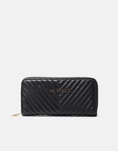 Εικόνα της Πορτοφόλι μονόχρωμο με διακοσμητικές ραφές Μαύρο