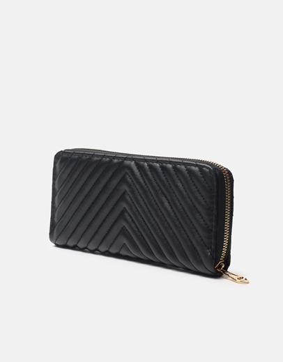 Εικόνα της Πορτοφόλι μονόχρωμο με διακοσμητικές ραφές Μαύρο