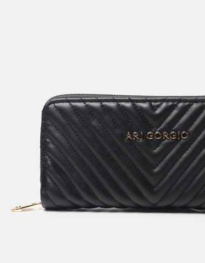 Εικόνα της Πορτοφόλι μονόχρωμο με διακοσμητικές ραφές Μαύρο