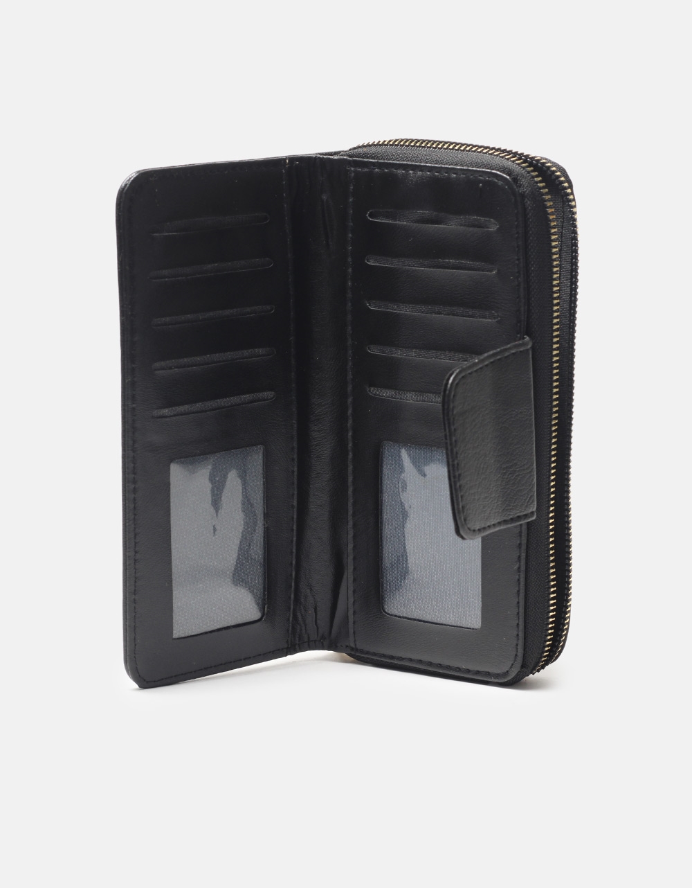 Εικόνα από Διπλό πορτοφόλι μονόχρωμο με πολλαπλές θήκες Μαύρο