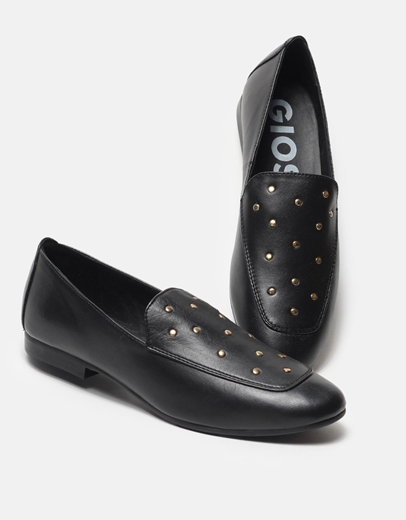 Εικόνα της Δερμάτινα flat loafers Gioseppo με τρουκς Μαύρο