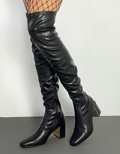 Εικόνα της Over the knee μπότες με τετράγωνο τακούνι Μαύρο