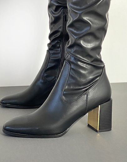 Εικόνα της Over the knee μπότες με τετράγωνο τακούνι Μαύρο