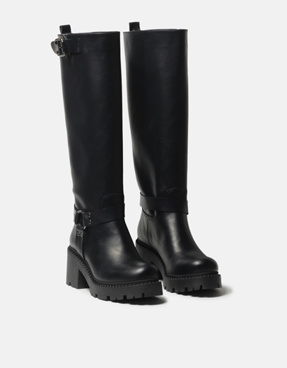 Εικόνα της Δερμάτινες μπότες Ελληνικής κατασκευής με τρακτερωτή σόλα Μαύρο