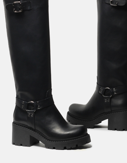 Εικόνα της Δερμάτινες μπότες Ελληνικής κατασκευής με τρακτερωτή σόλα Μαύρο