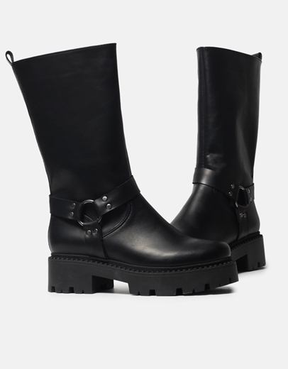 Εικόνα της Δερμάτινες μπότες Ελληνικής κατασκευής με τρακτερωτή σόλα Μαύρο