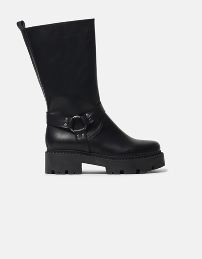 Εικόνα της Δερμάτινες μπότες Ελληνικής κατασκευής με τρακτερωτή σόλα Μαύρο