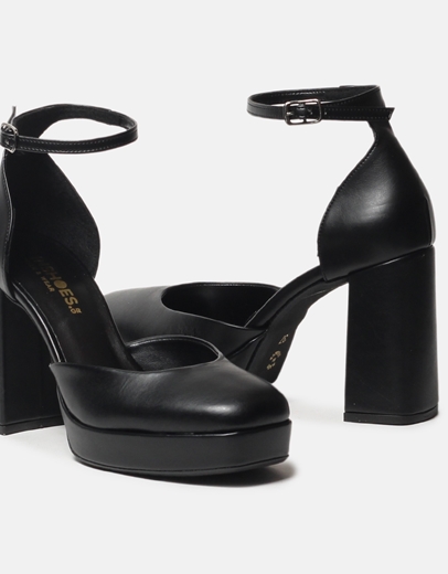 Εικόνα της Γόβες μονόχρωμες Ελληνικής κατασκευής με τετράγωνο τακούνι Μαύρο