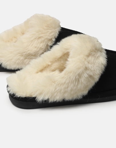 Εικόνα της Fluffy παντόφλες με οικολογική γούνα Μαύρο