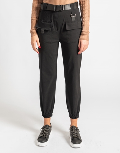 Εικόνα της Μονόχρωμο παντελόνι από βισκόζη με ζώνη Μαύρο