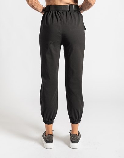 Εικόνα της Μονόχρωμο παντελόνι από βισκόζη με ζώνη Μαύρο