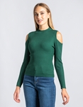 Εικόνα από Off shoulders πλεκτή μονόχρωμη μπλούζα ριπ Πράσινο