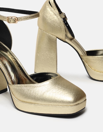 Εικόνα της Γόβες με τετράγωνο τακούνι σε καρέ γραμμή Χρυσό