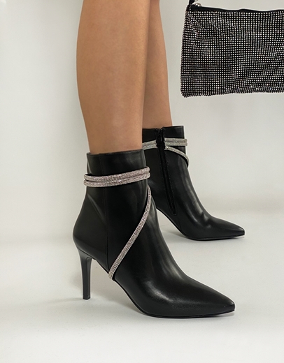 Εικόνα της Μποτάκια μυτερά με λεπτό τακούνι και strass Μαύρο