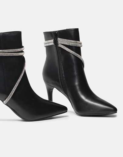 Εικόνα της Μποτάκια μυτερά με λεπτό τακούνι και strass Μαύρο