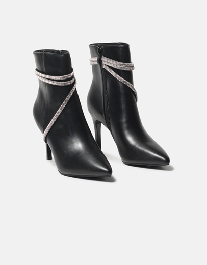 Εικόνα της Μποτάκια μυτερά με λεπτό τακούνι και strass Μαύρο