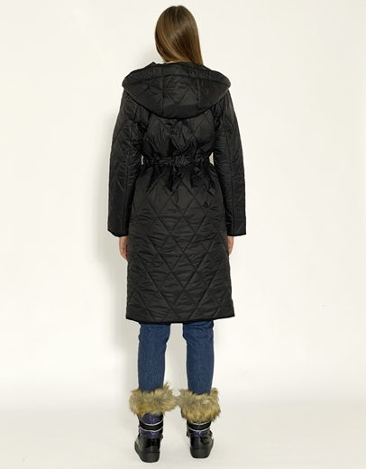 Εικόνα της Μακρύ μπουφάν με αποσπώμενη κουκούλα Μαύρο