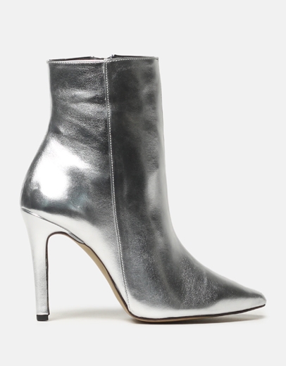 Εικόνα της Μυτερά μποτάκια Ελληνικής κατασκευής με λεπτό τακούνι Ασημί