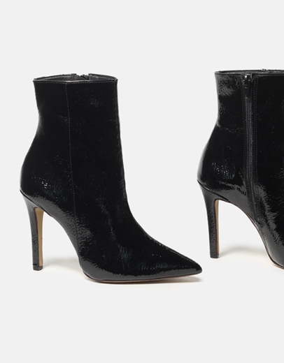 Εικόνα της Μυτερά μποτάκια λουστρίνι με λεπτό τακούνι Ελληνικής κατασκευής Μαύρο