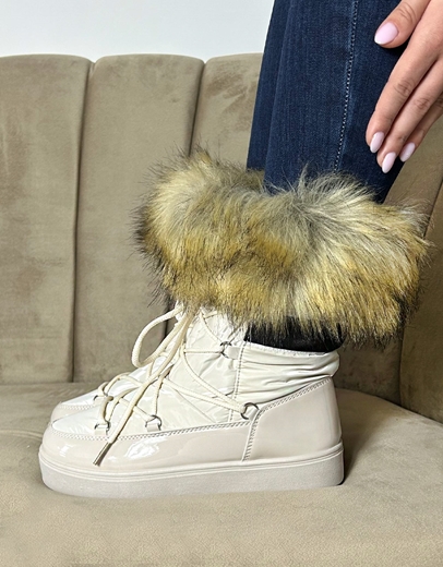 Εικόνα της Apres ski μποτάκια με γουνάκι και διπλή σόλα Μπεζ