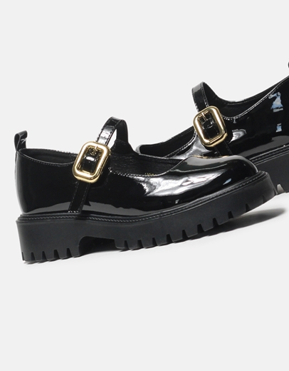 Εικόνα της Loafers Mary Janes λουστρίνι με χρυσό τοκά Μαύρο